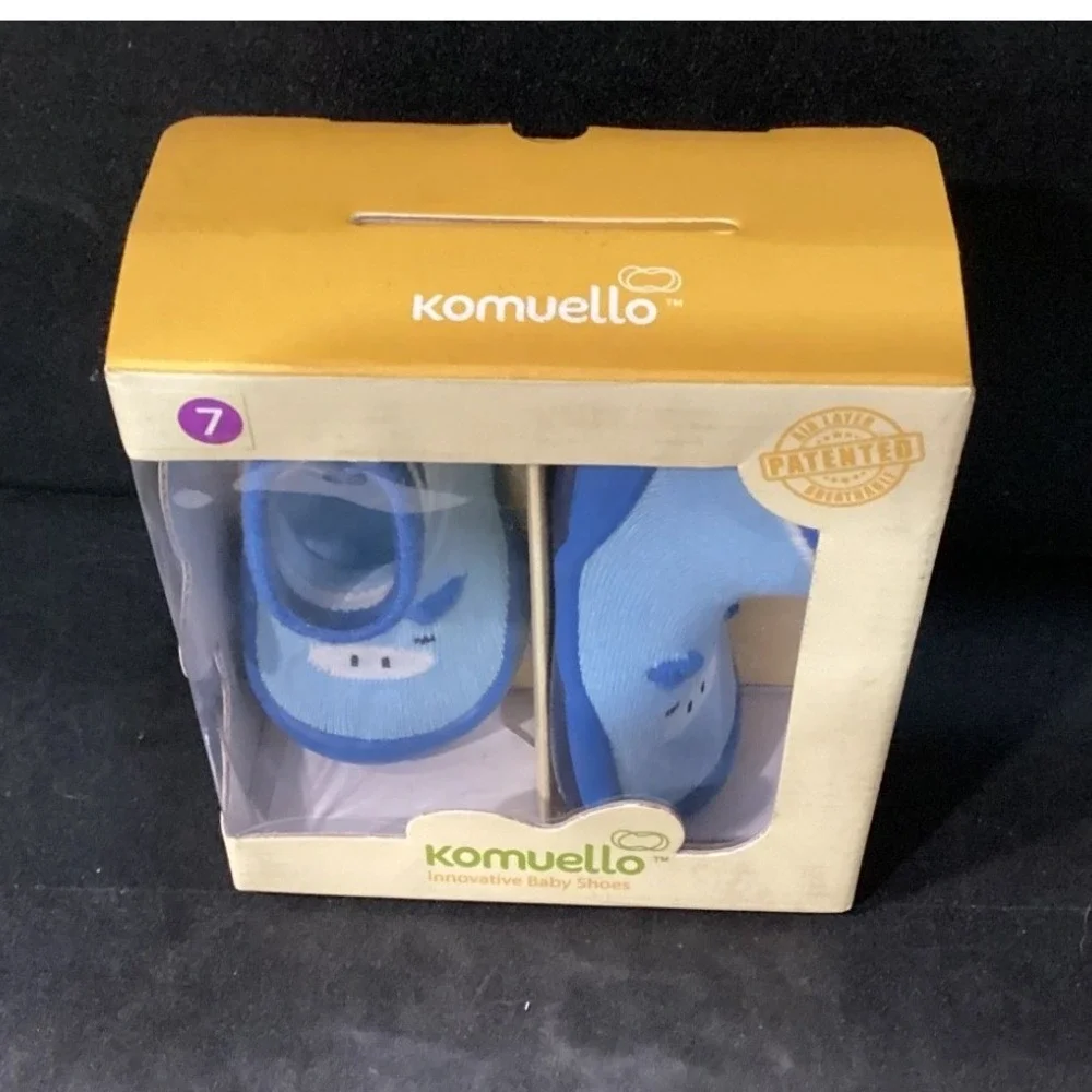 Komuello Piglet Blue Baby Shoes, Size‎ 7 18-30M, Slip Resistant, Breathable, New